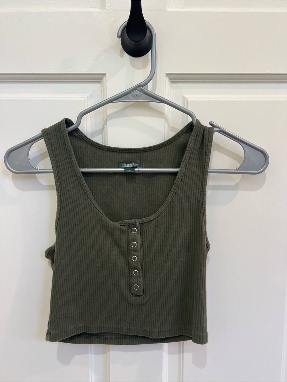 wild fable Olive Ribbed Henley Crop Tank